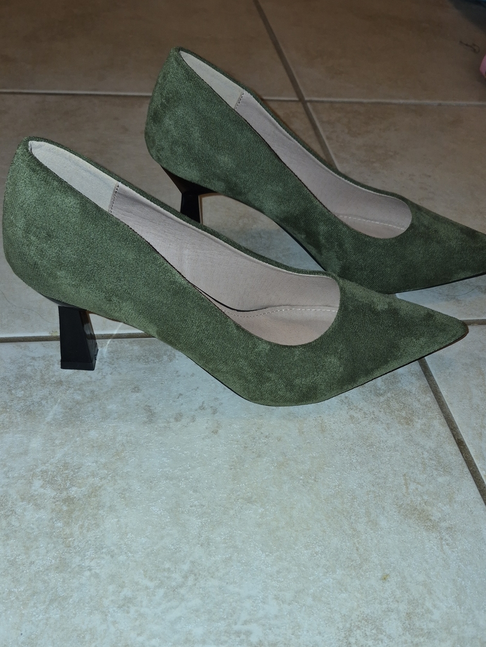 Olive Green Suede Pointed-Toe Pumps